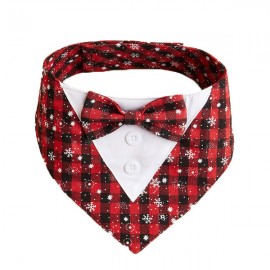High-end and textured Wedding Suit Dog Bandana-Plaid+Printed Snowflakes 